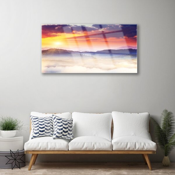 Skleneny obraz Hora slnko krajina 100x50 cm 2 Prívesky