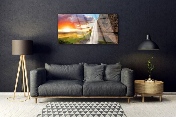 Skleneny obraz Vodopád slnko krajina 100x50 cm 2 Prívesky