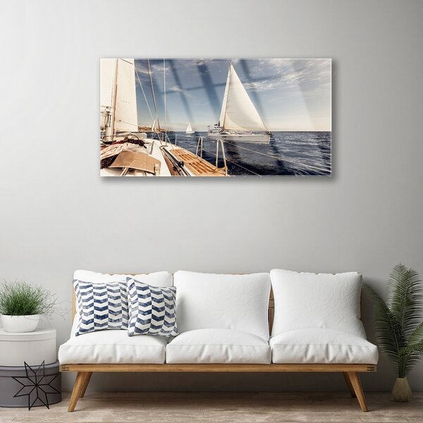 Skleneny obraz Loďky more príroda 100x50 cm 2 Prívesky