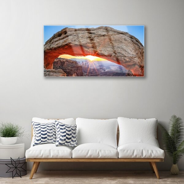 Skleneny obraz Skala slnko krajina 100x50 cm 2 Prívesky