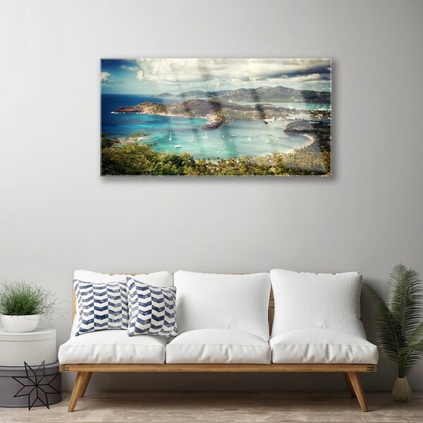 Skleneny obraz Záliv loďky krajina 100x50 cm 2 Prívesky