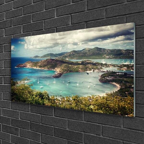 Skleneny obraz Záliv loďky krajina 100x50 cm 2 Prívesky