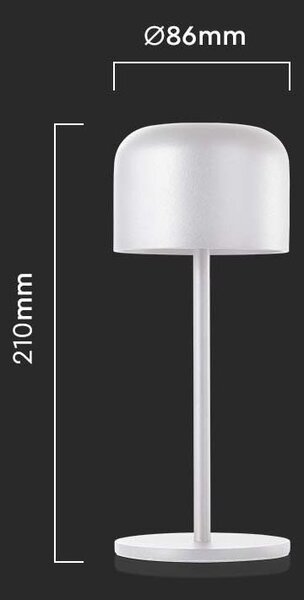 Biela LED stolová nabíjacia lampa 210mm 1,5W IP54 – LED lampičky a baterky > Stolové LED lampičky