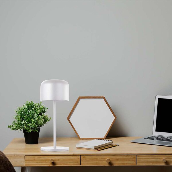 Biela LED stolová nabíjacia lampa 210mm 1,5W IP54 – LED lampičky a baterky > Stolové LED lampičky