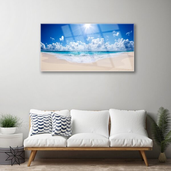 Skleneny obraz Pláž more slnko krajina 100x50 cm 2 Prívesky