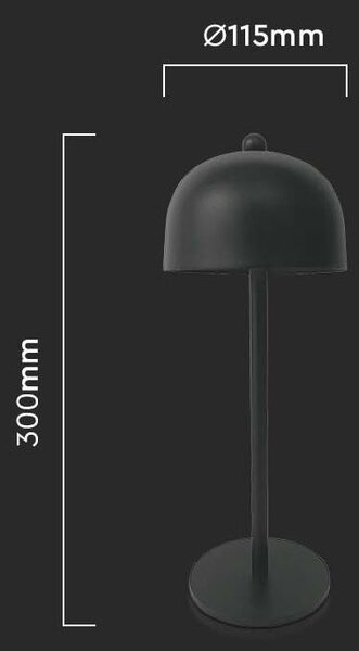 Čierna LED stolová nabíjacia lampa 300mm 3W – LED lampičky a baterky > Stolové LED lampičky