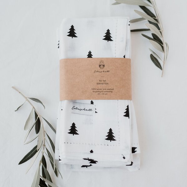 Ľanový obrúsok Fir Trees – set 4 ks