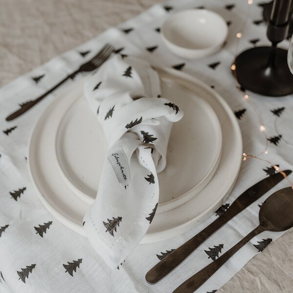 Ľanový obrúsok Fir Trees – set 4 ks