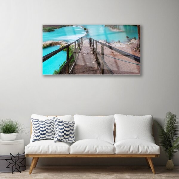 Skleneny obraz Schody jazero architektúra 100x50 cm 2 Prívesky