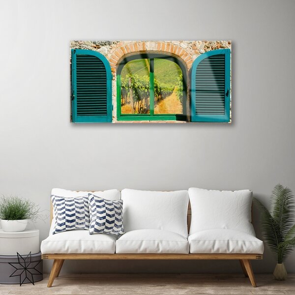Skleneny obraz Okno pole príroda 100x50 cm 2 Prívesky