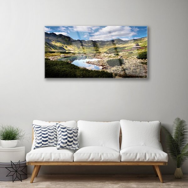 Skleneny obraz Hora jazero príroda 100x50 cm 2 Prívesky