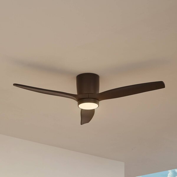 Lucande LED stropný ventilátor Sorin, čierny, DC, tichý, IP44, Čierna, Pracovňa / Kancelária, kov, Moderný
