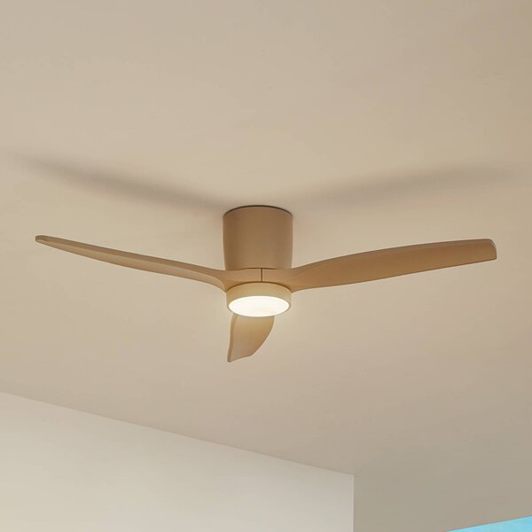 Lucande LED stropný ventilátor Sorin, béžový, DC, tichý, IP44, Krémová / jantárovo žltá, Obývacia izba / jedáleň, kov, Moderný