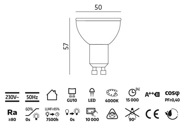 Žiarovka LED 1W GU10 4000K