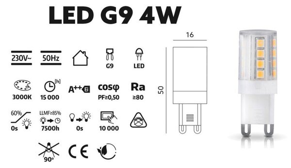Žiarovka LED G9 4W 4000K 600LM