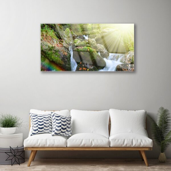 Skleneny obraz Vodopád dúha príroda potok 100x50 cm 2 Prívesky