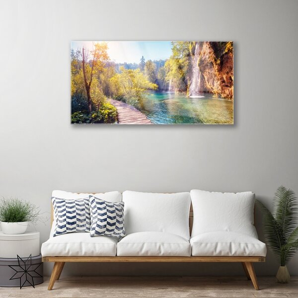 Skleneny obraz Jazero príroda vodopád 100x50 cm 2 Prívesky