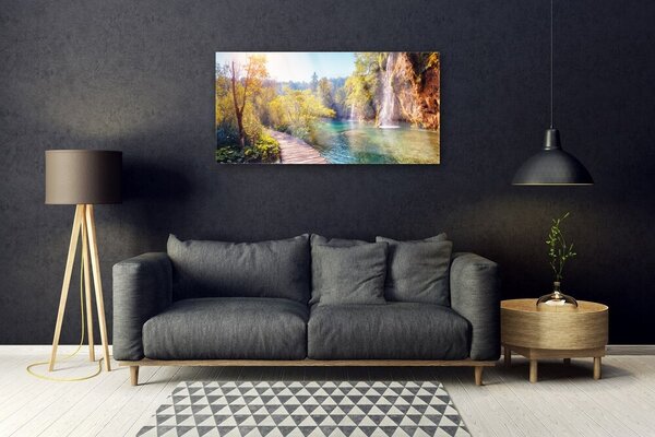 Skleneny obraz Jazero príroda vodopád 100x50 cm 2 Prívesky