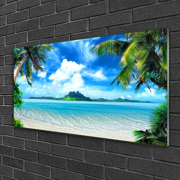 Skleneny obraz Palmy more tropický ostrov 100x50 cm 2 Prívesky