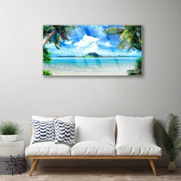 Skleneny obraz Palmy more tropický ostrov 100x50 cm 2 Prívesky