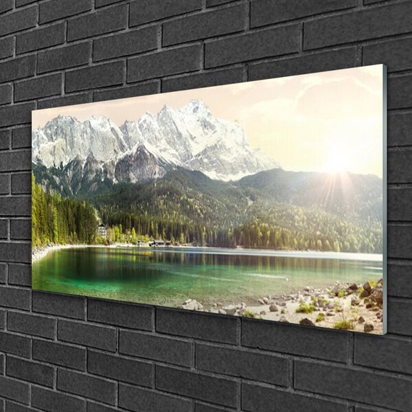 Skleneny obraz Hory les jazero príroda 100x50 cm 2 Prívesky