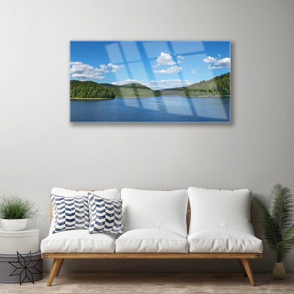Skleneny obraz Jazero les príroda 100x50 cm 2 Prívesky