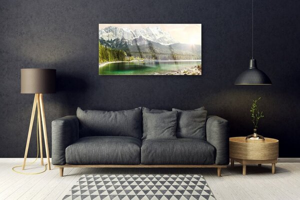 Skleneny obraz Hory les jazero príroda 100x50 cm 2 Prívesky