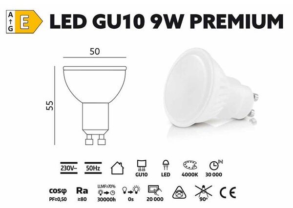 Žiarovka LED 9W GU10 4000K 230V PREMIUM