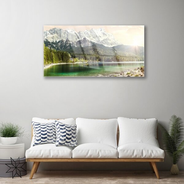 Skleneny obraz Hory les jazero príroda 100x50 cm 2 Prívesky