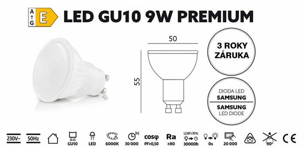 Žiarovka LED 3W GU10 6200K 230V PREMIUM