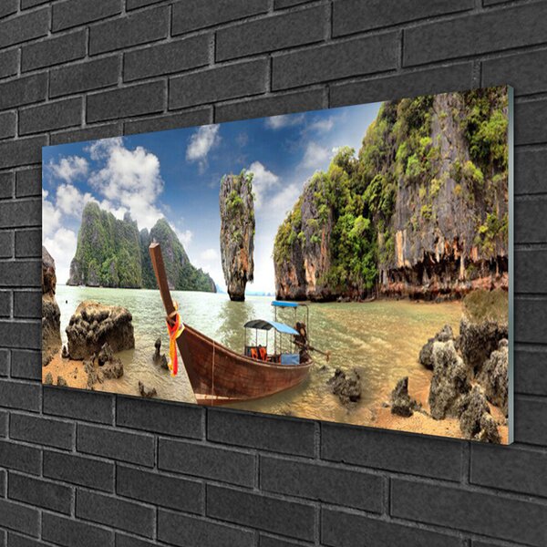 Obraz na skle Loďka kamene krajina 100x50 cm 2 Prívesky