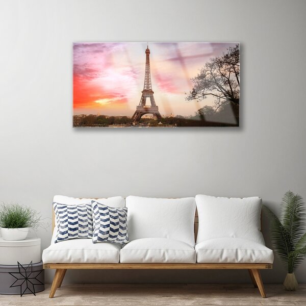 Obraz na skle Eiffelova veža architektúra 100x50 cm 2 Prívesky