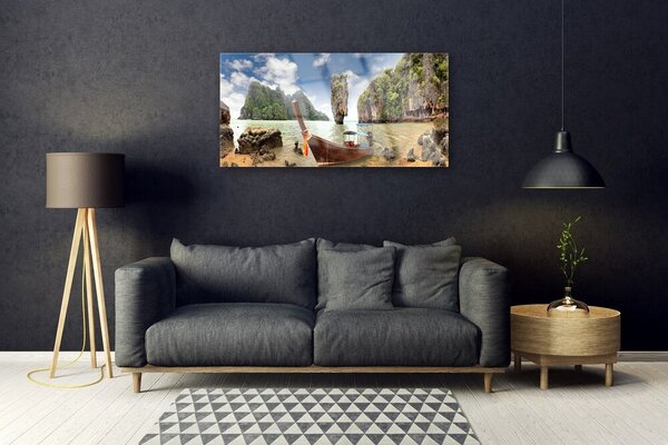 Obraz na skle Loďka kamene krajina 100x50 cm 2 Prívesky
