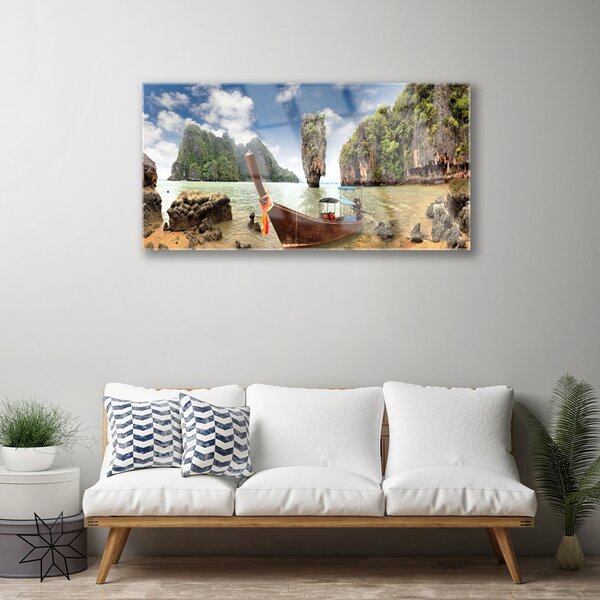 Obraz na skle Loďka kamene krajina 100x50 cm 2 Prívesky