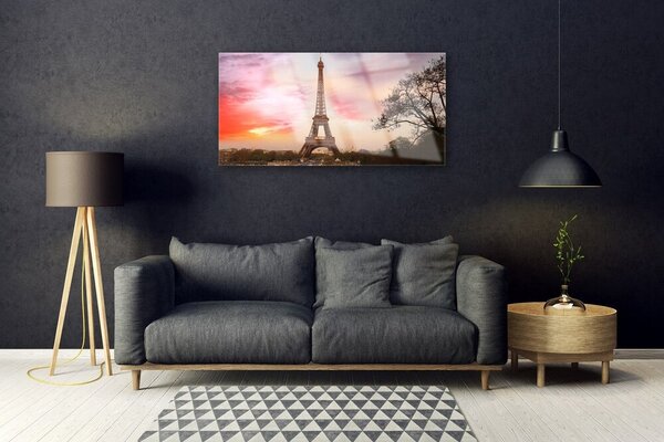 Obraz na skle Eiffelova veža architektúra 100x50 cm 2 Prívesky