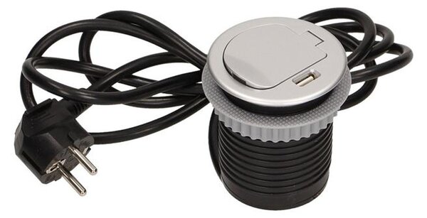 Nábytková zásuvka 230V + USB, strieborná