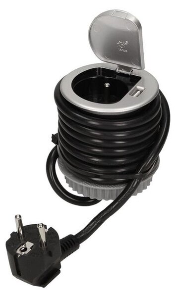 Nábytková zásuvka 230V + USB, strieborná