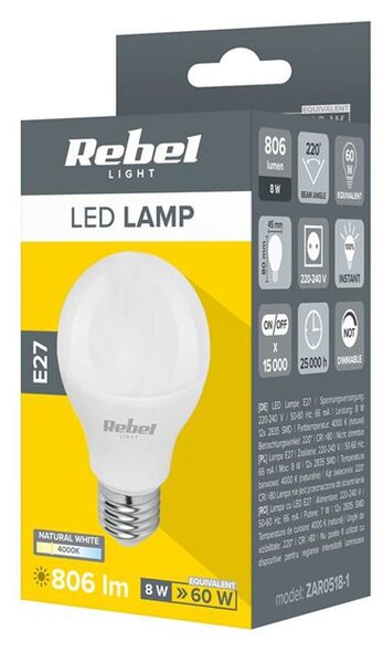 Žiarovka LED G45 8W E27 4000K 230V Rebel