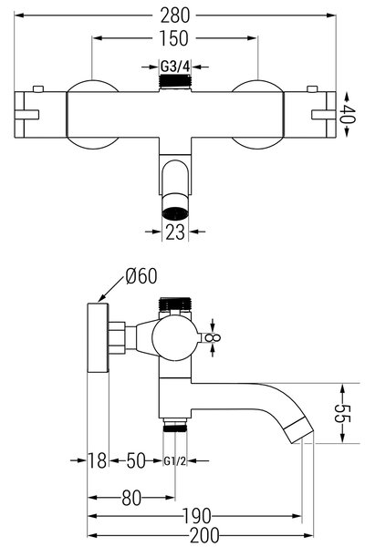 Mexen Carl, sprchový set s dažďovou sprchou a KAI termostatickou vaňovou batériou, chrómová, 77900240-00