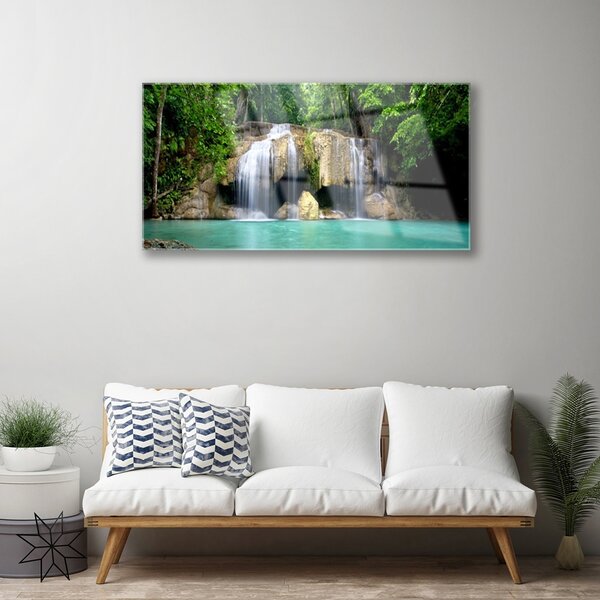 Obraz na skle Vodopád strom príroda 100x50 cm 2 Prívesky