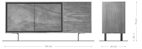 DELIFE Komoda Juwelo 150 cm akácia prírodná so kamennou dyhou