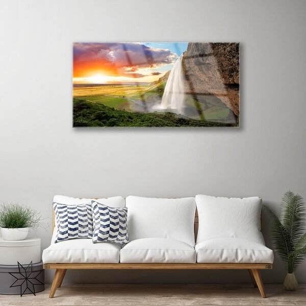 Obraz na skle Hora vodopád príroda 100x50 cm 2 Prívesky