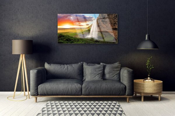 Obraz na skle Hora vodopád príroda 100x50 cm 2 Prívesky