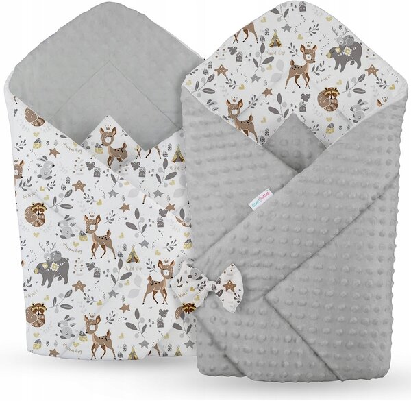 MAXMAX Obojstranná zavinovačka pre bábätká 80x80 cm BABYMAM PREMIUM - Srnček a priatelia so šedou minky
