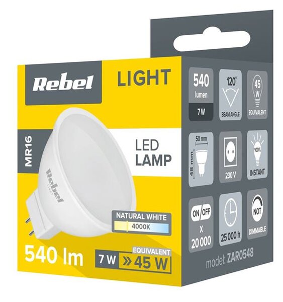 Žiarovka LED 7W MR16 4000K 230V Rebel
