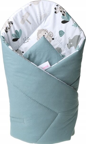 MAXMAX Obojstranná zavinovačka pre bábätká 80x80 cm BABYMAM PREMIUM - Na safari/zelená