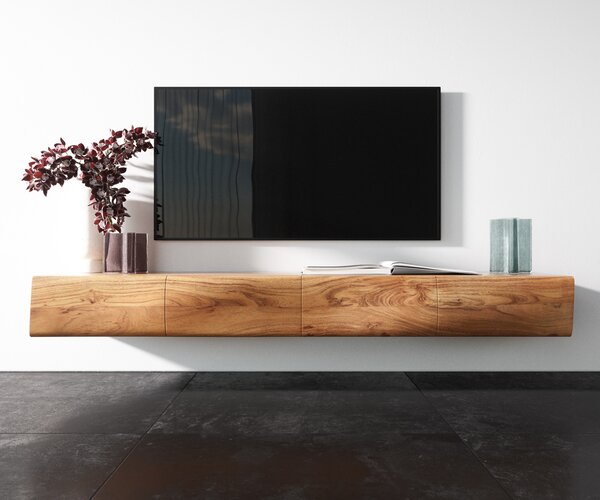 DELIFE TV stolík New Live-Edge 175 cm akácia prírodná 4 dvierka závesný