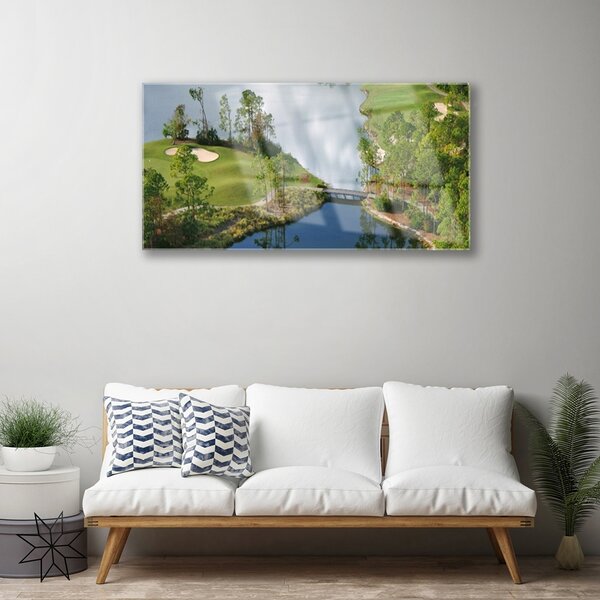 Obraz na skle Jazero príroda 100x50 cm 2 Prívesky