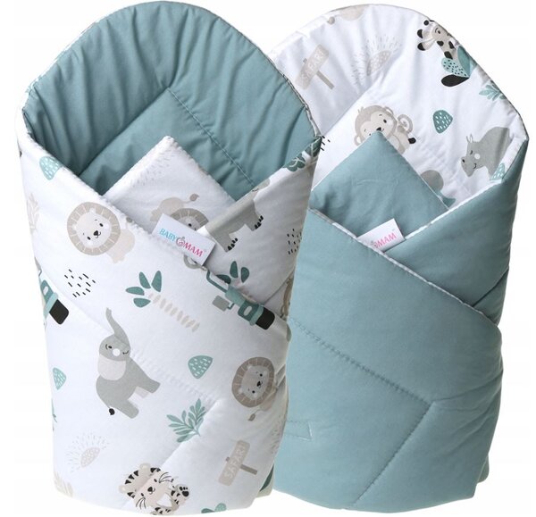 MAXMAX Obojstranná zavinovačka pre bábätká 80x80 cm BABYMAM PREMIUM - Na safari/zelená