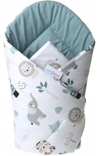 MAXMAX Obojstranná zavinovačka pre bábätká 80x80 cm BABYMAM PREMIUM - Na safari/zelená
